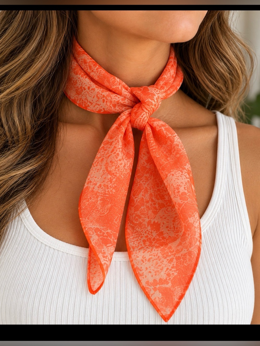 Source Unknown Orange Floral Neck Scarf - Women Accessories